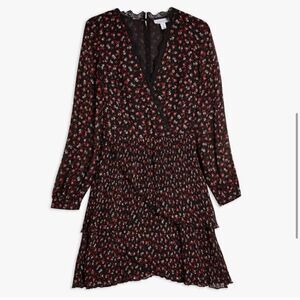Topshop Black Pleated Floral Dress Size 8